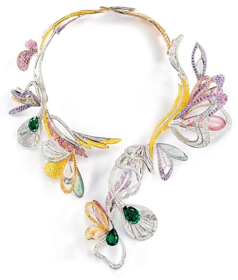 Boucheron Bouquet d’Ailes necklace set with emeralds, coloured sapphires, fine stones and diamonds