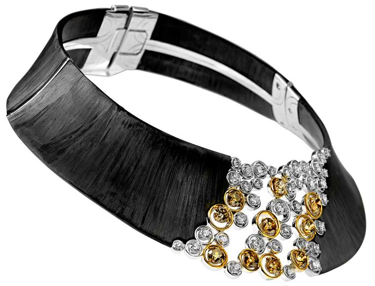 Adler-Necklace-in-carbon-in-white-and-yellow-gold-set-with-brown-diamonds-and-diamonds