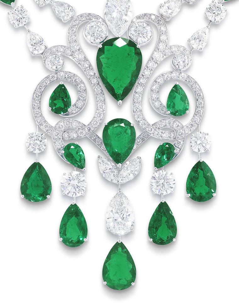 Graff-emerald and diamond Scroll necklace