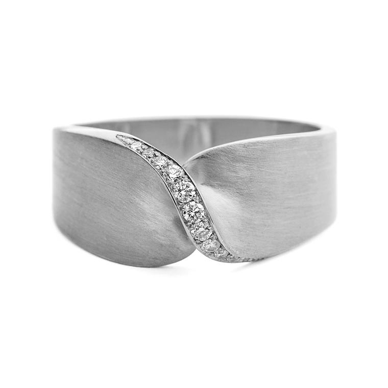 Jessica Poole Twist pave diamond ring (£1,800) in 18ct Fairtrade white gold
