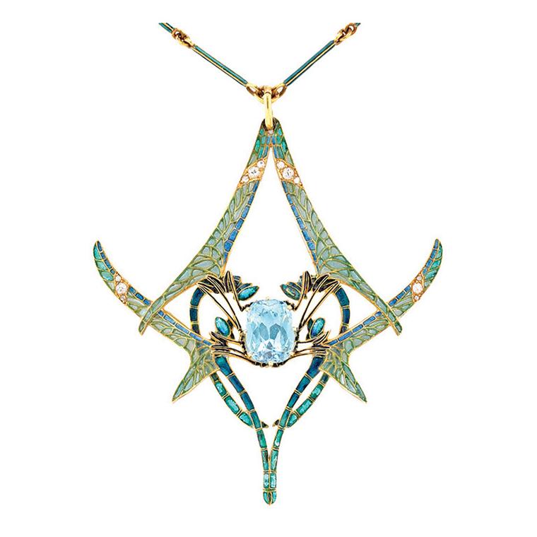 Rene Lalique aquamarine dragonfly pendant from Bentley & Skinner on 1stdibs