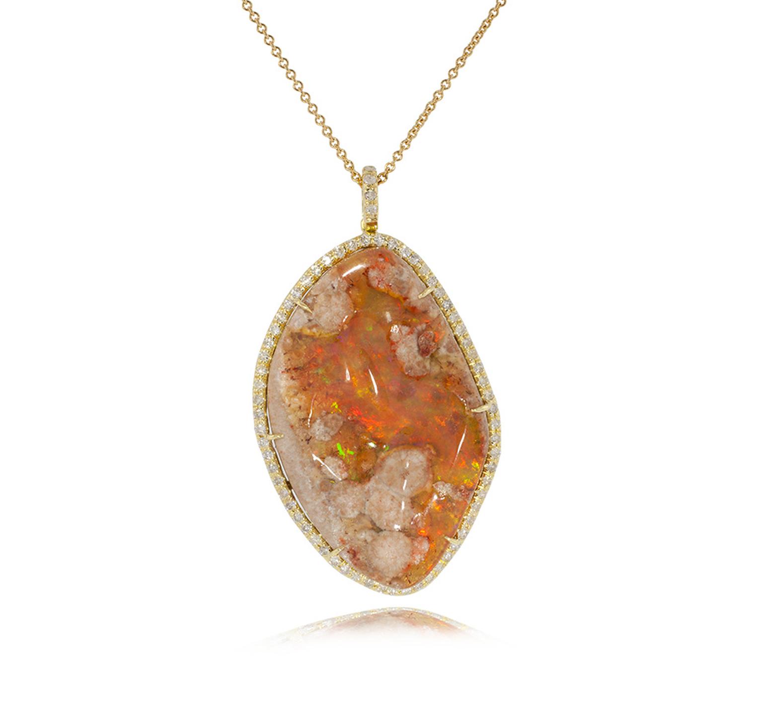 Kimberly McDonald fire opal matrix and diamond pendant in yellow gold