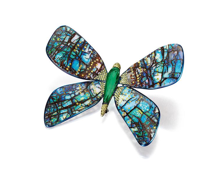 Boghossian opal and emerald butterfly brooch