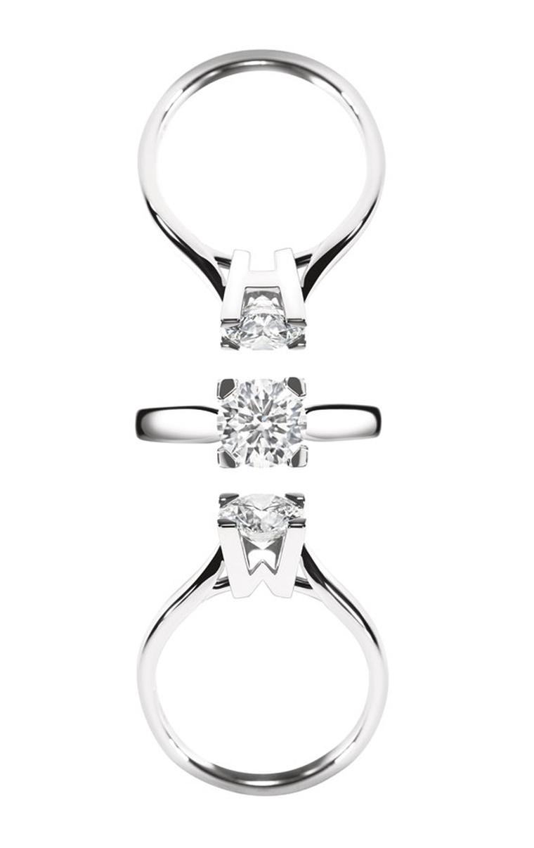 Harry Winston. Iconic HW enagement ring plain metal