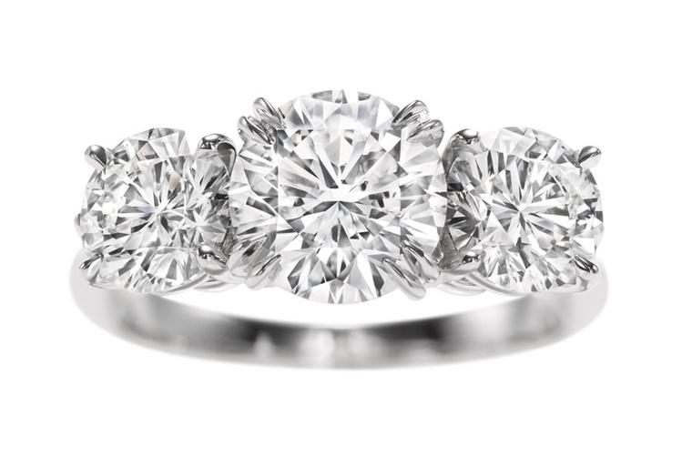 Harry Winston. Round Brilliant Three stone engagement ring.