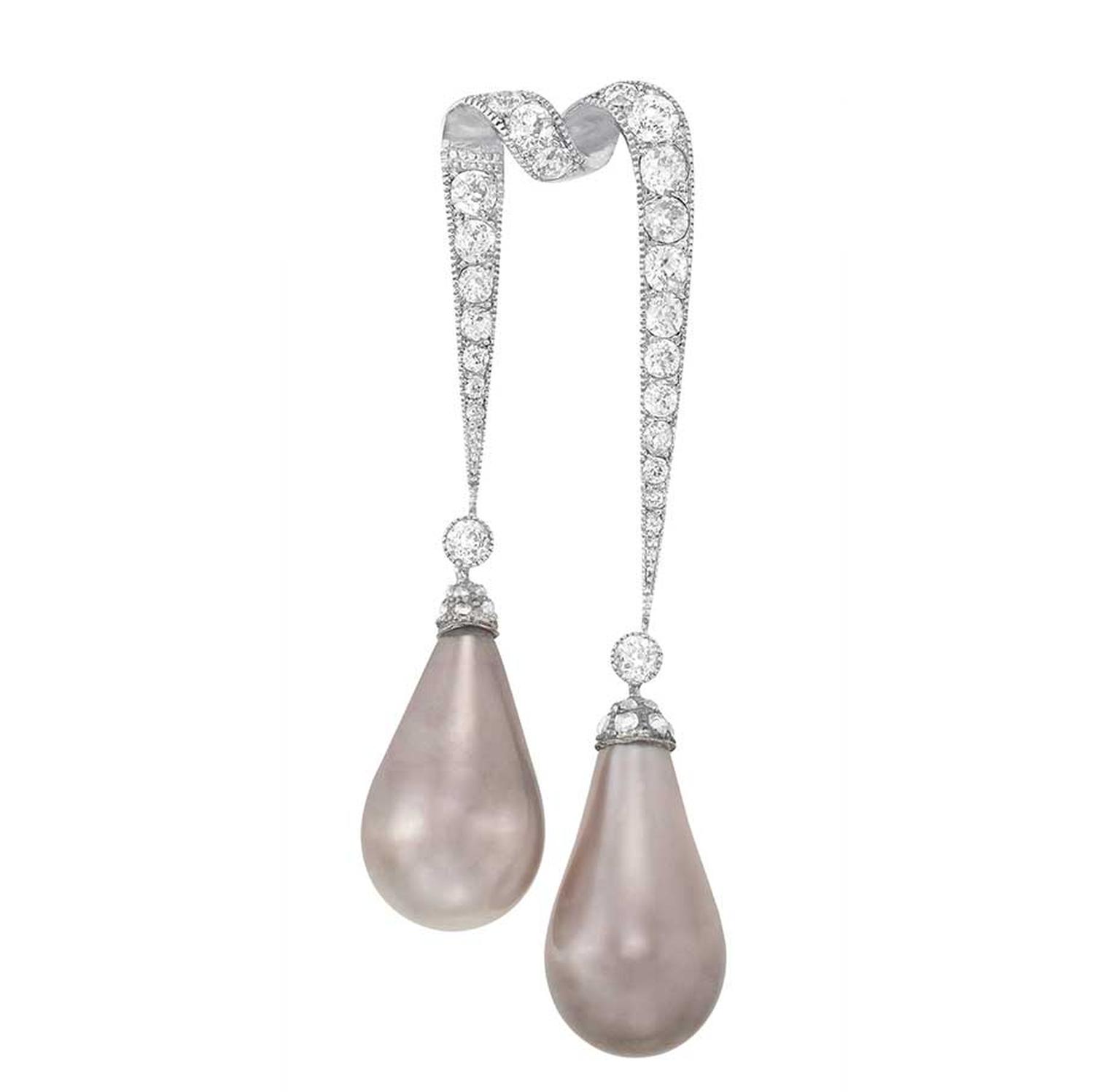 Natural Pearl & Diamond Earrings (150T) | The Antique Jewellery Company