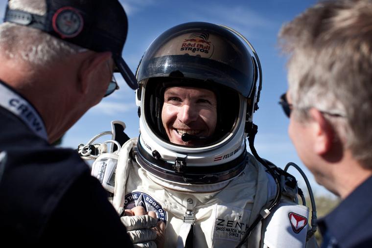 Felix Baumgartner flies in his Zenith Stratos watch