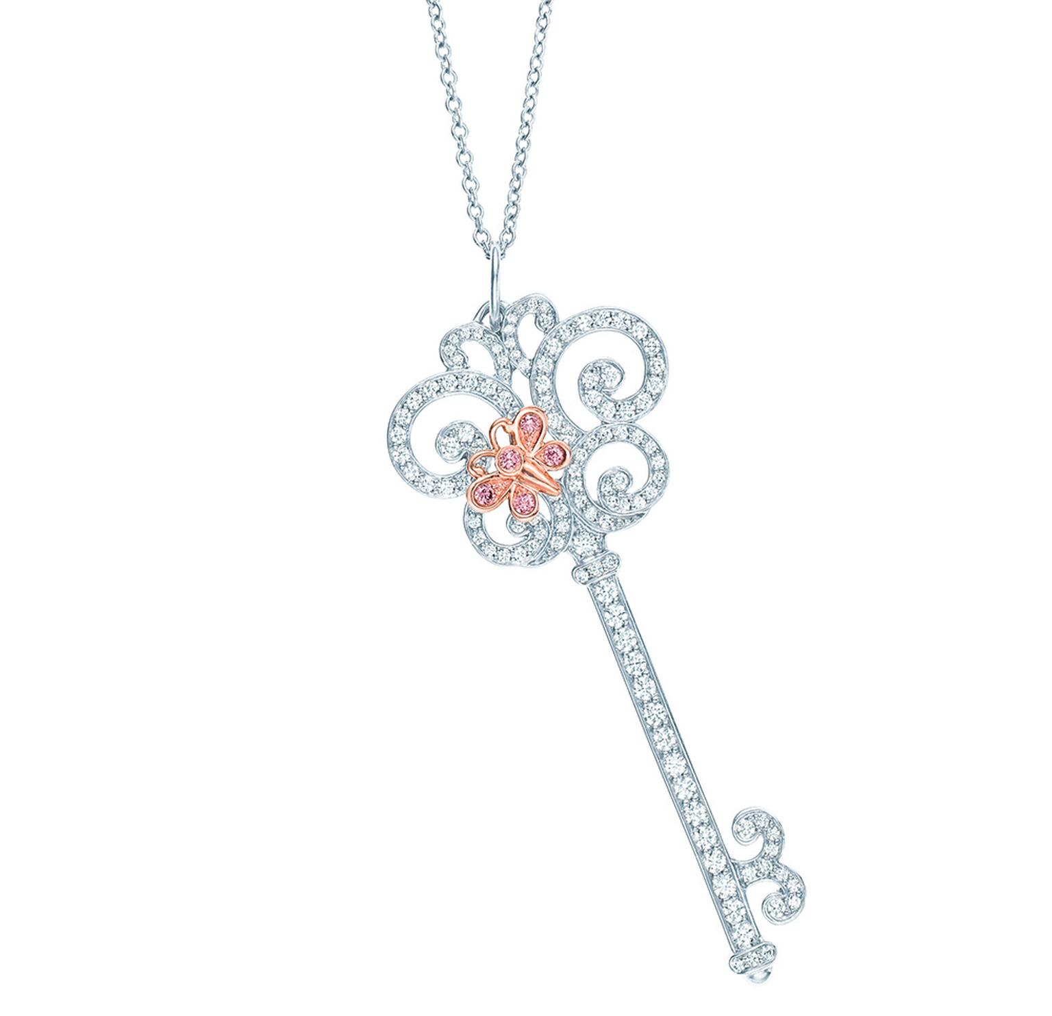 Tiffany & Co. Necklace Fleur De Lis Key Full Diamond 1P Pink Diamond PT950  750RG | eBay