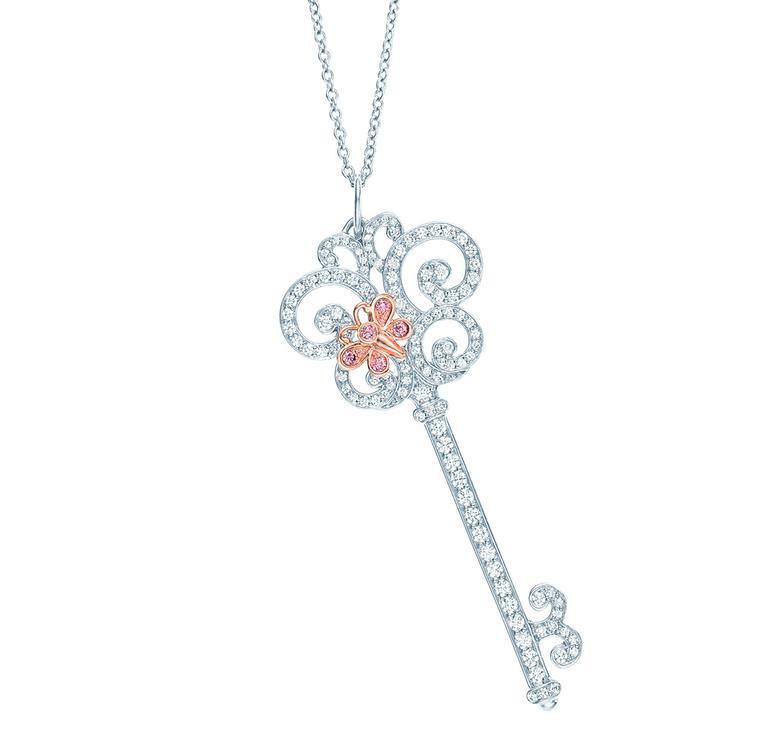 Tiffany & CO. Platinum Diamond & Pink Sapphire Heart Necklace