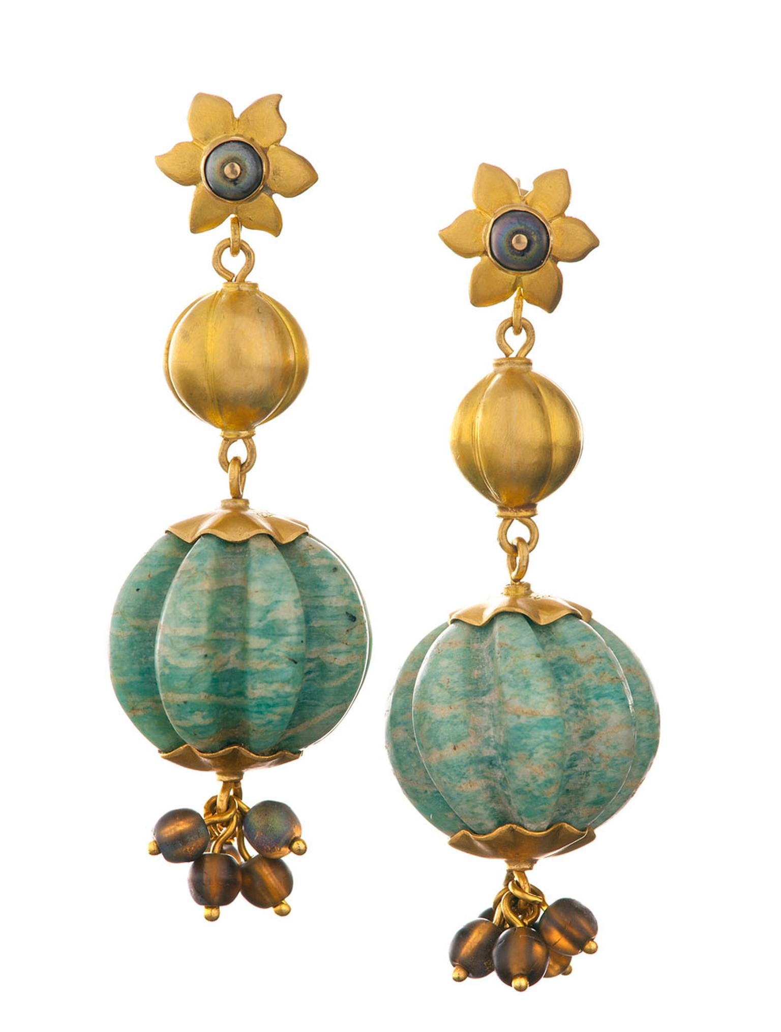 Lisa-Black-Turquoise-and-Gold-Melon-Bead-Earrings
