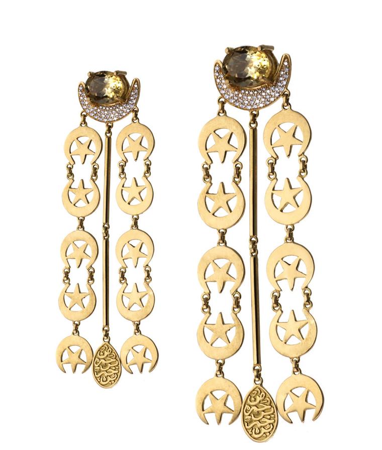 Azza-Fahmy-18ct-Gold-Crescent-Earrings-with-semi-precious-st