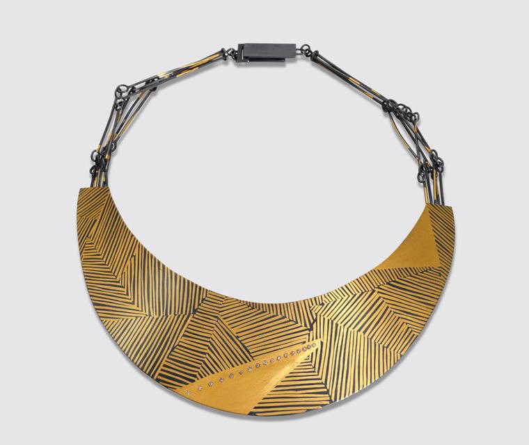 Goldsmiths-Patel-Shivani-Linear-Necklace-oxidised-silver-24k-gold-coloured-diamonds