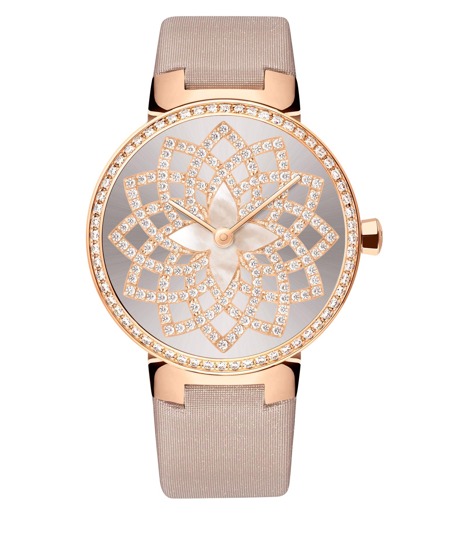 Tambour Monogram 35mm watch in pink gold with diamonds, Louis Vuitton