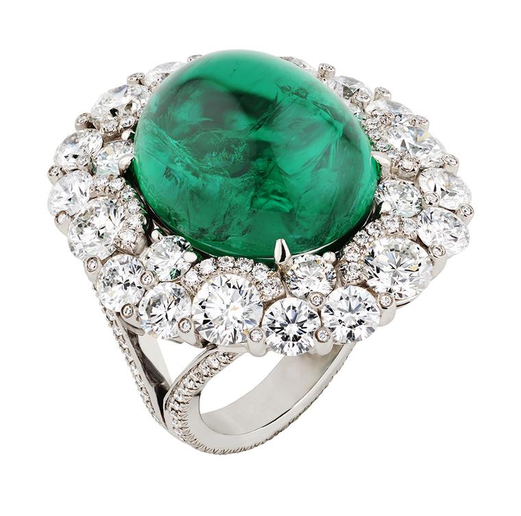 Fabergé Solyanka 14.5ct emerald ring set in platinum with 263 diamonds as worn by Naomi Watts at the SAG Awards 2013. The emerald is ethically sourced from Gemfields' Zambian mine.