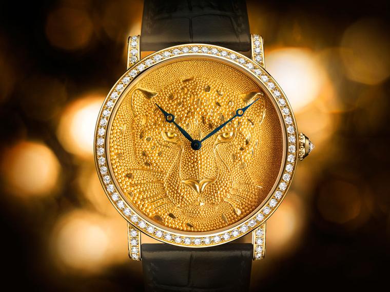 Cartier's 2013 Etruscan Panther Rotonde de Cartier 42mm watch with gold granulation