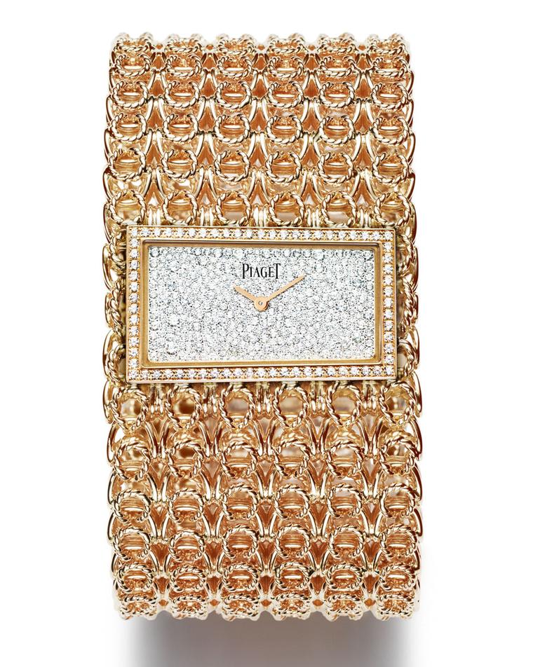 Piaget Couture Précieuse gold chain cuff watch in rose gold set with 400 brilliant-cut diamonds (approx. 2 ct).