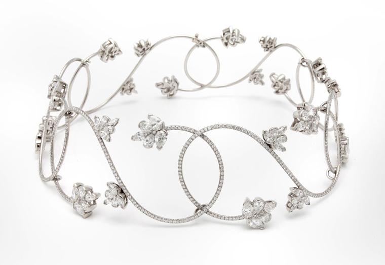 Argyle-A-sensuous-choker-set-in-platinum--with-a-delicate-flower-design-enhanced-by-25tc-tw-diamonds