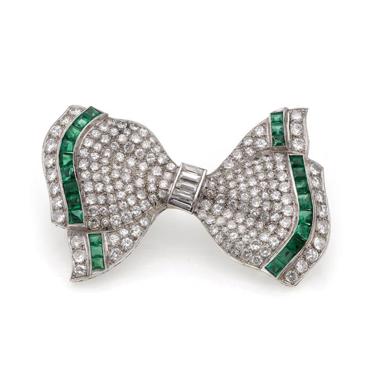 Heming1950sEmeraldDiamondBowBrooch