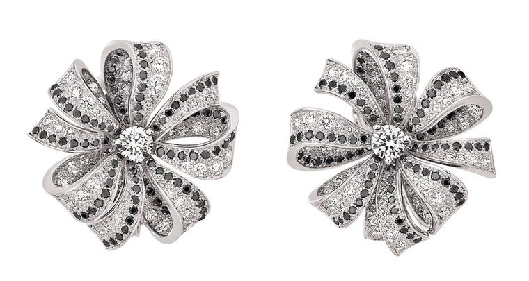 Chanel Boucles de Came´lia earrings in white gold, white diamonds and black diamonds