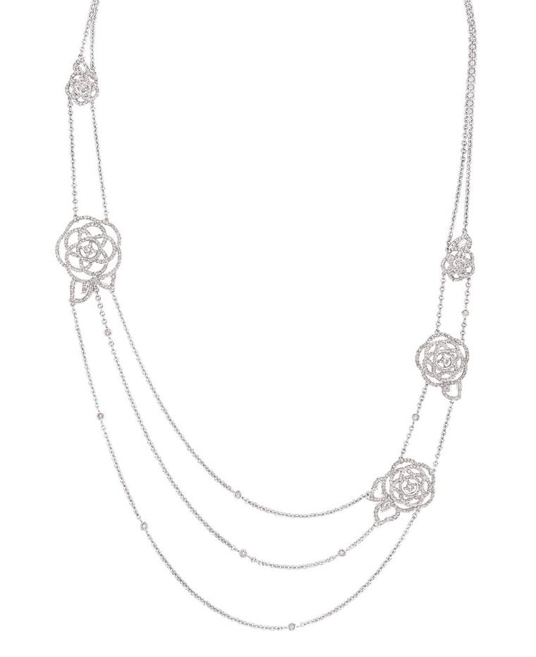 Chanel Came´lia Brode´ sautoir in white gold and diamonds. Price from £24,575