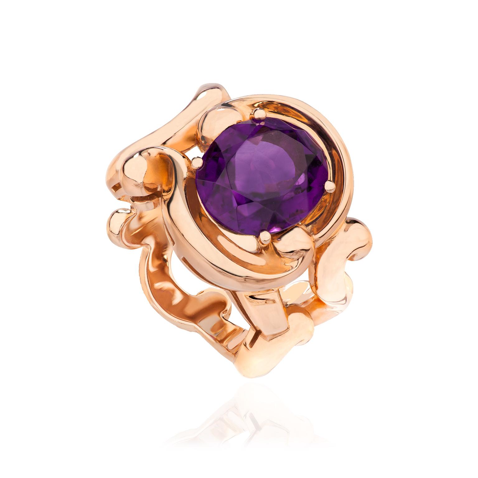 Small Rose Dior Pré Catelan Ring Pink Gold, Diamond and Amethyst