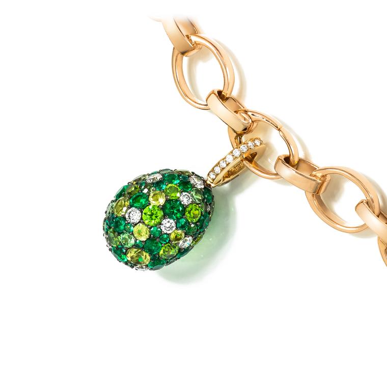 Faberge green charm bracelet egg