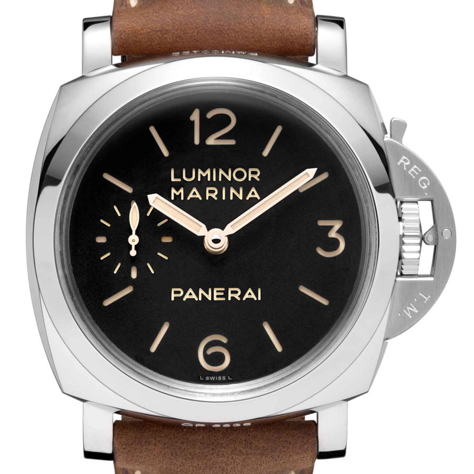 Panerai Luminor-marina-Polished steel and leather strap.Pam422_Cat_Front_B