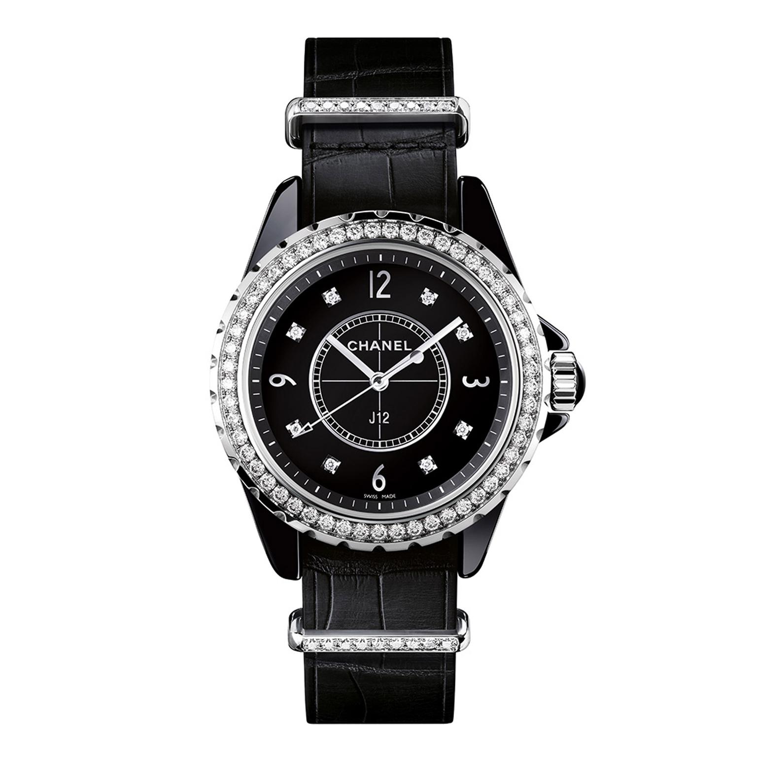 J12-G10 black ceramic and diamond watch, Chanel