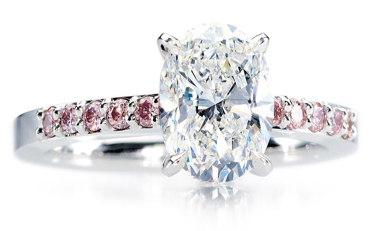 Calleija. Primevere. Platinum 2.04ct Oval Diamond Ring with Pink Diamond Shoulders. Price from £43,900