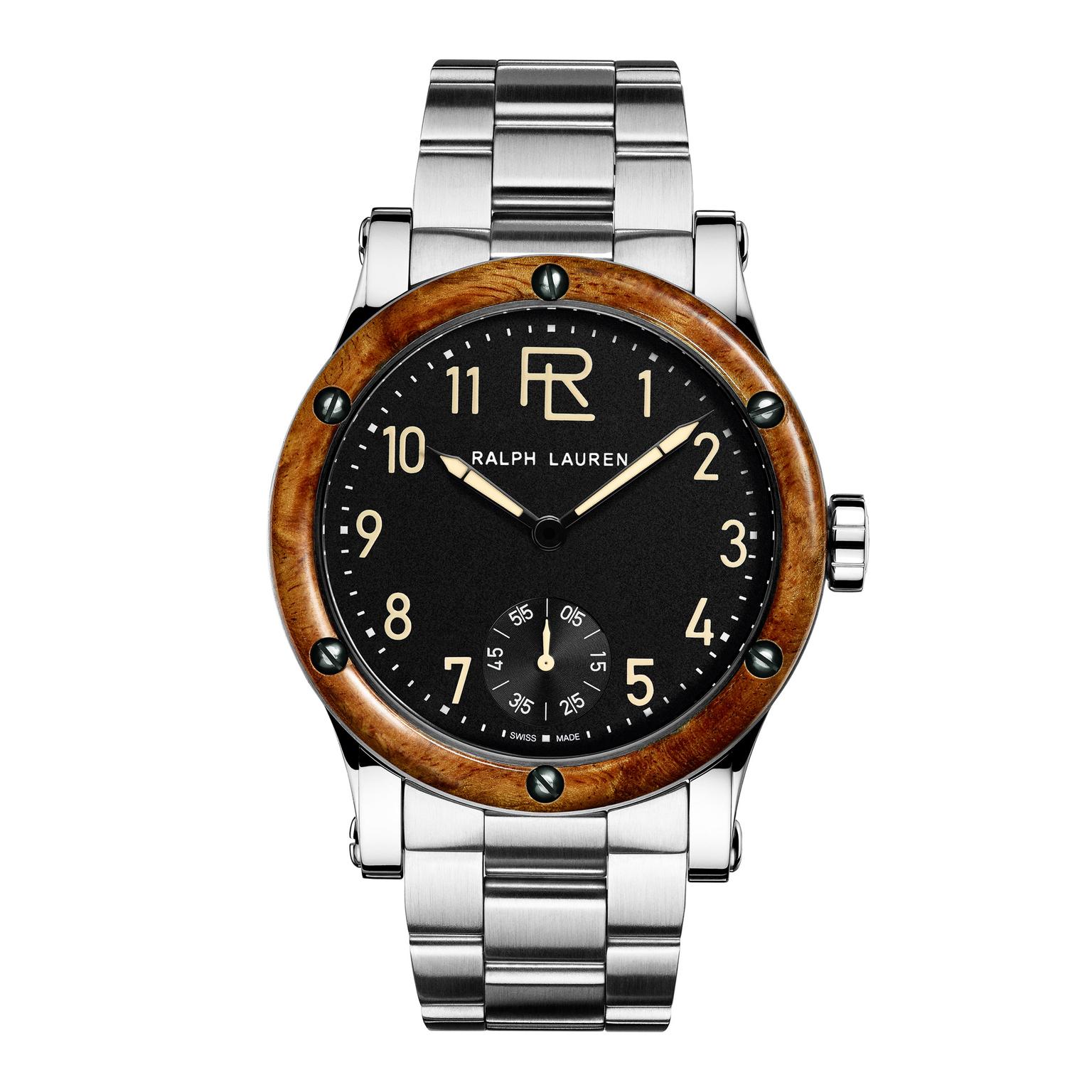 45mm Automotive with wood bezel and steel bracelet Ralph Lauren
