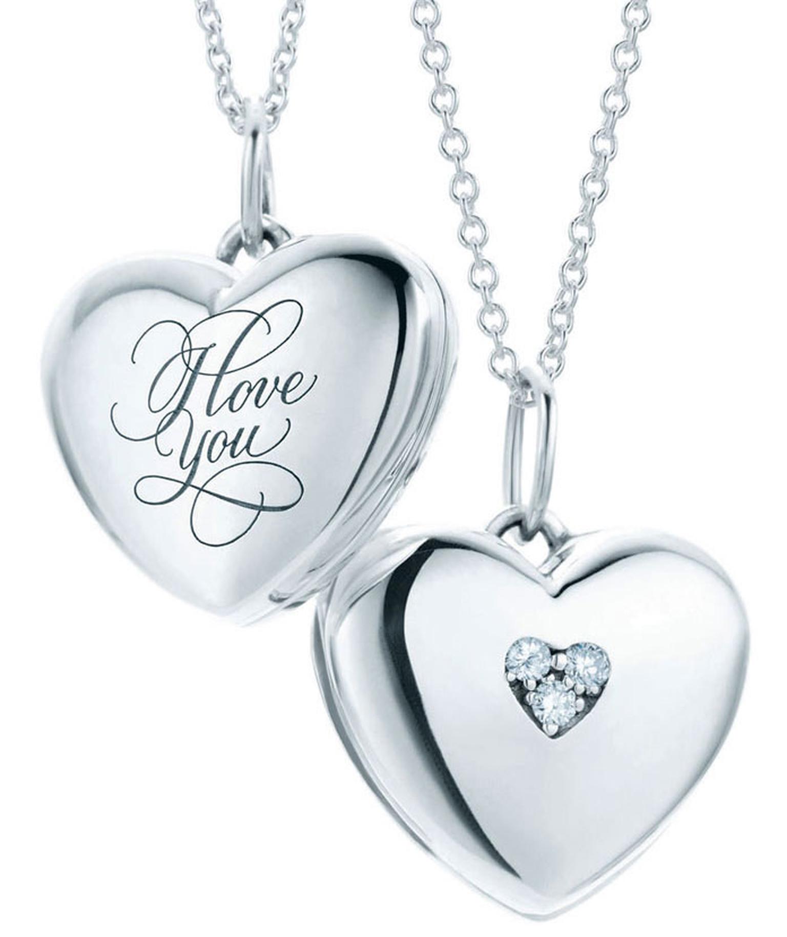 Valentines - Tiffany-Hearts-lockets-with-'I-Love-You'-inscription-in-sterling-silver-with-diamond-on-sterling-silver-pendant-chain-price-from-325GBP