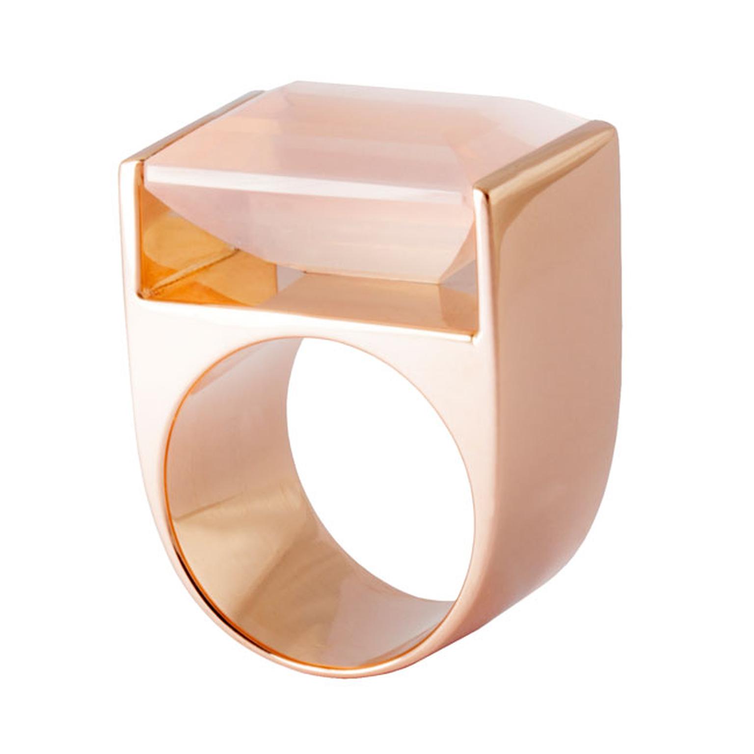 Kattri Quadrant Tall rose gold and rose quartz ring_main