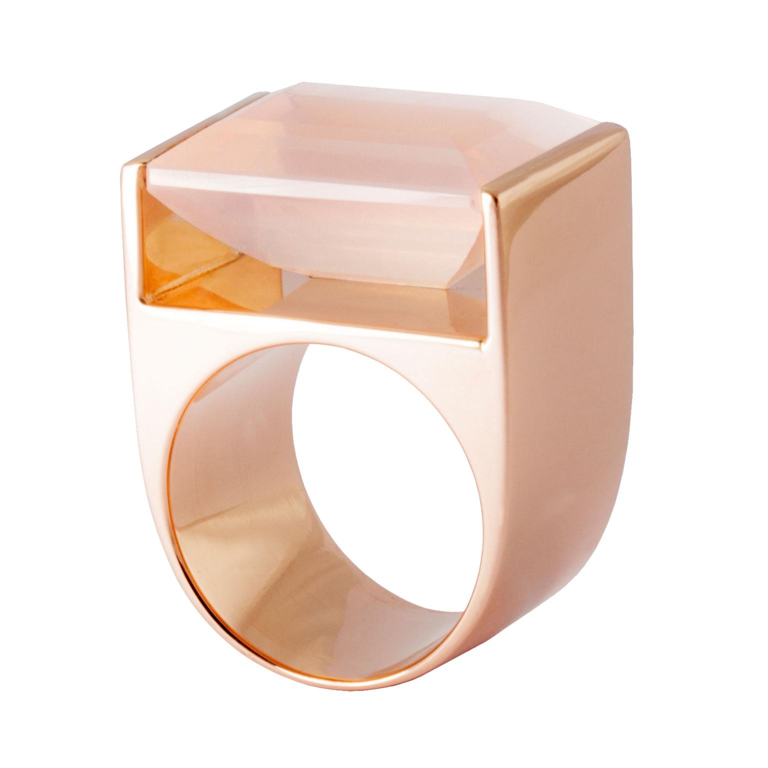 Kattri Quadrant Tall rose gold and rose quartz ring_zoom