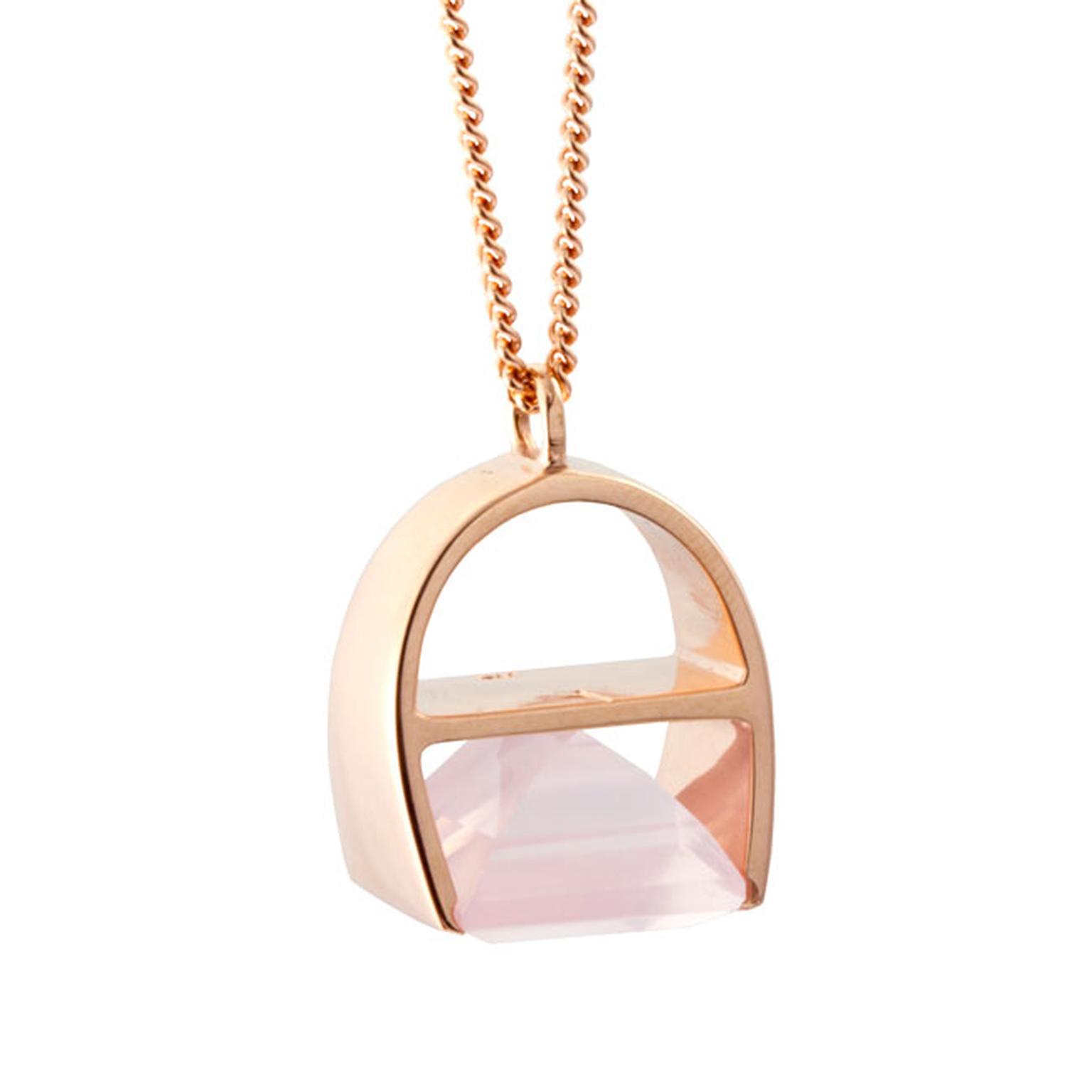 Kattri Parabola rose gold and rose quartz necklace_main