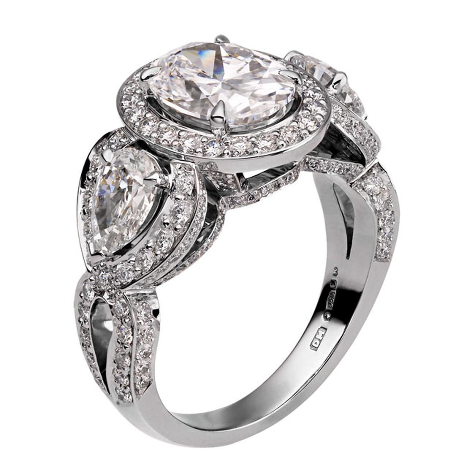 David Marshall Oval cut and pear shaped diamond ring_main