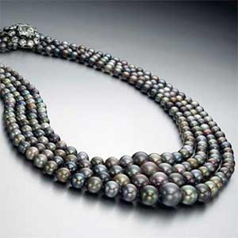 Record breaking four-strand natural saltwater coloured pearl necklace
