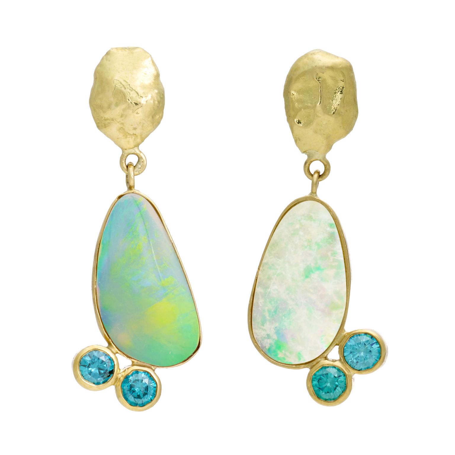 iKuria Assymetric opal blue diamond and gold earrings_zoom