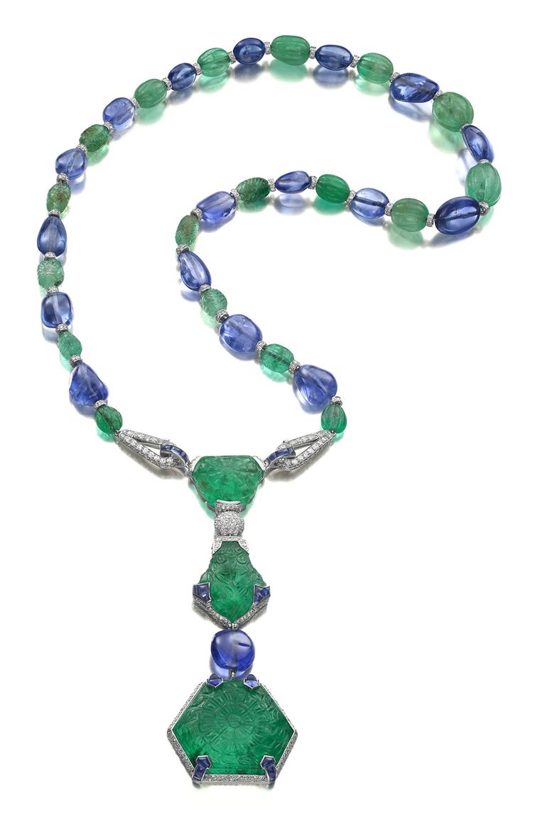 SiegelsonArtDecoEmeraldSapphireCartiernecklace1925