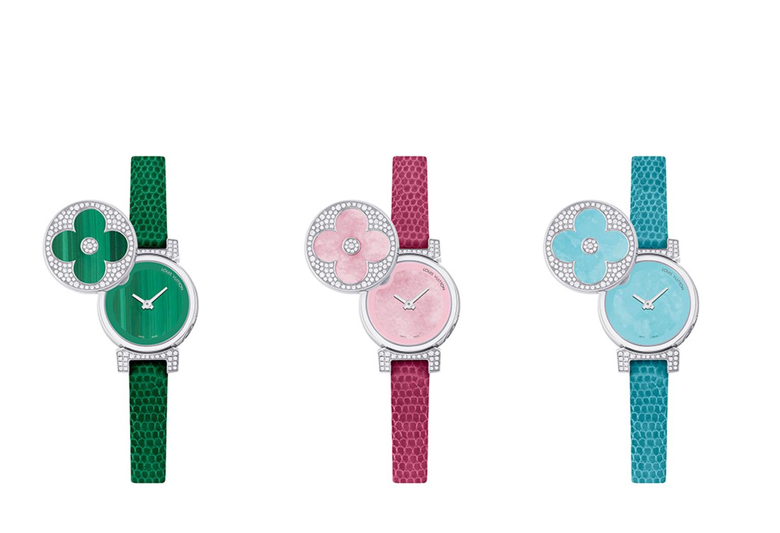 New Louis Vuitton Tambour Bijou Secret watches in colour-popping