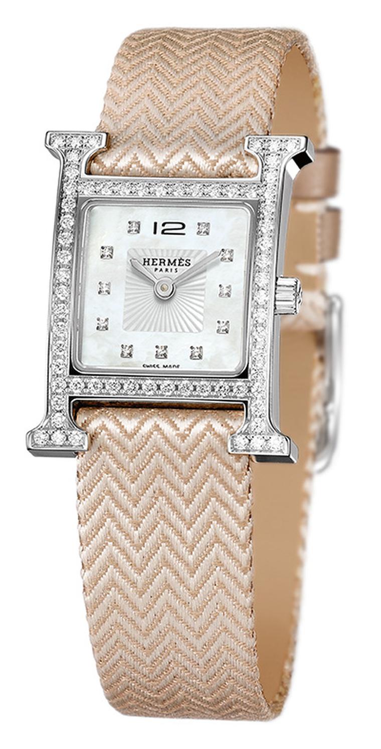 Hermes H Heure on pink silk strap