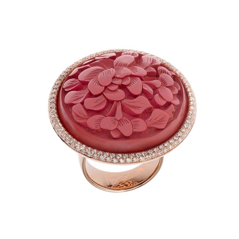 Antique Chinese red laque button diamond ring | Francesca Villa | The ...