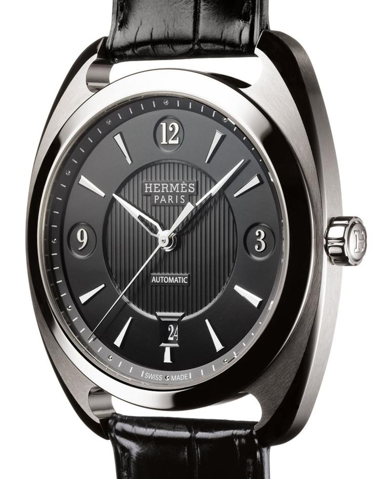 Hermes. Dressage Simple Calendar. Silver, steel and black alligator strap. Price from  £7,050