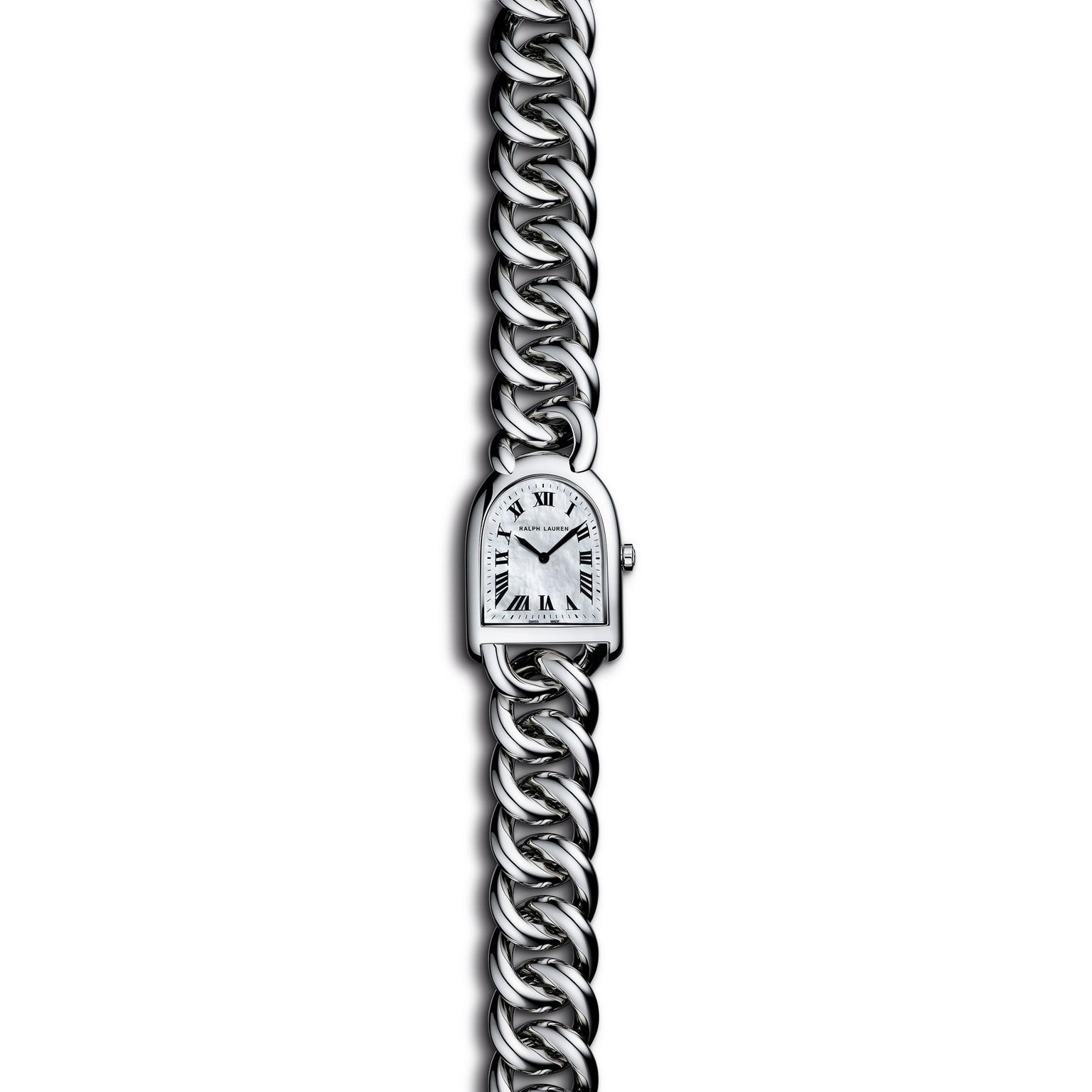 Ralph Lauren Stirrup Steel link collection with MOP dial_zoom