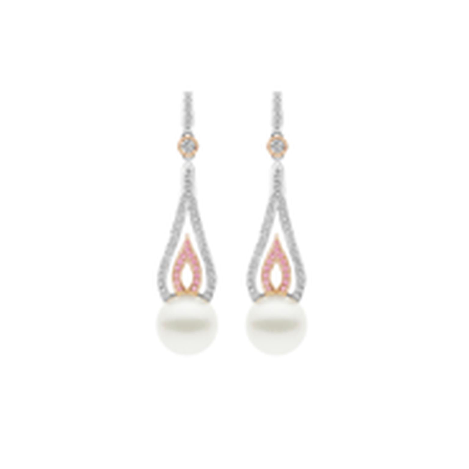 Kailis flame earrings with pearls and white and pink pavé diamonds_thumb
