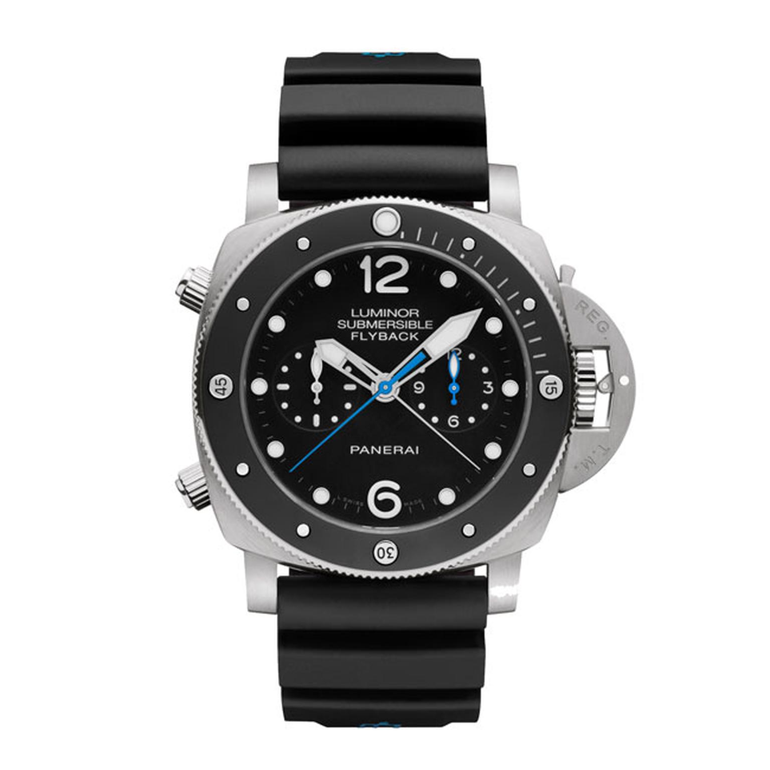 Panerai Luminor Submersible 1950 Flyback Chrono watch in titanium with a ceramic bezel