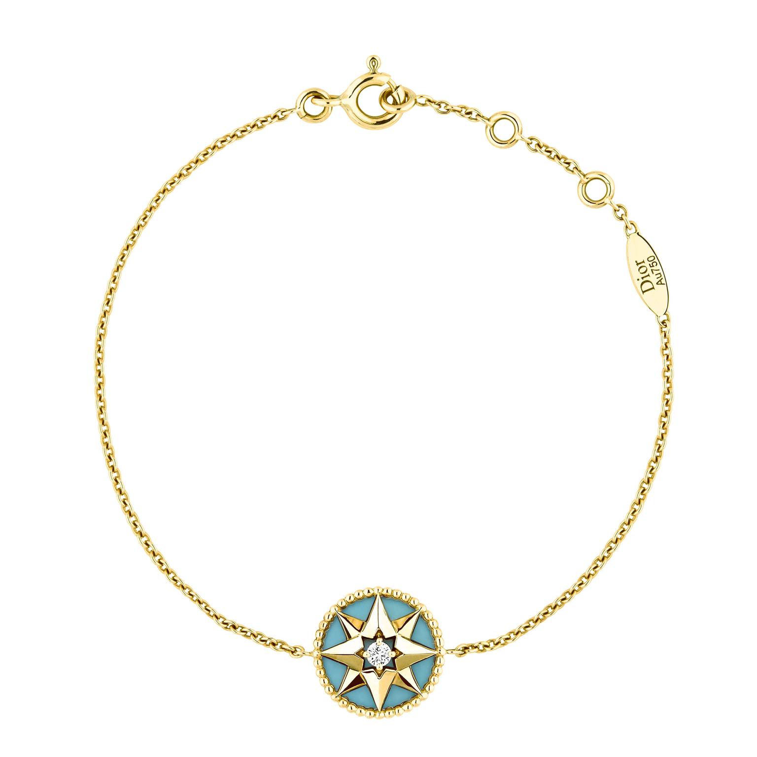 Dior Rose Des Vents yellow gold turquoise and diamond bracelet_zoom