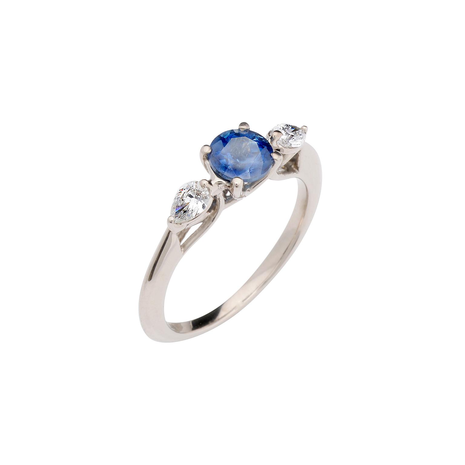 CRED sapphire with pear diamonds trilogy ring_zoom