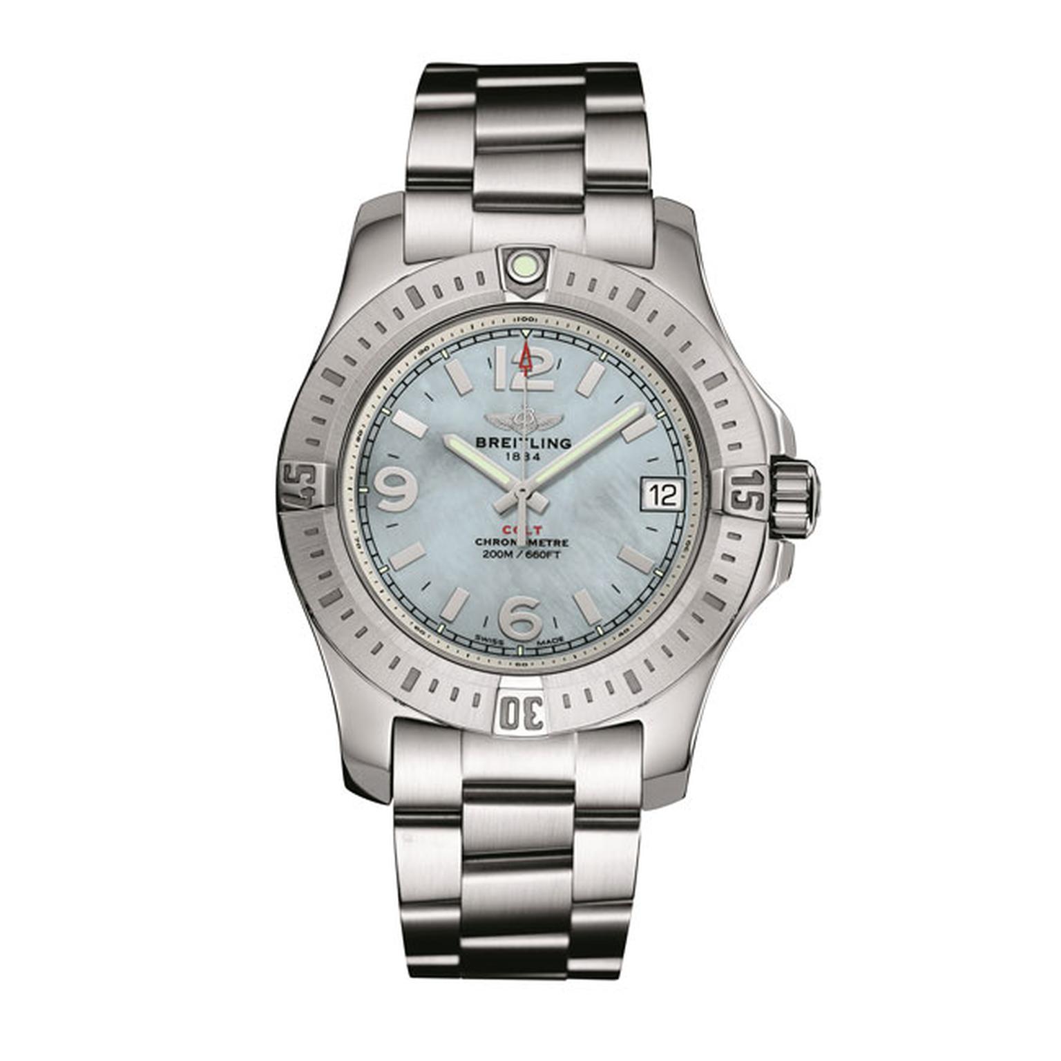 Breitling Colt 36 steel watch with mother of pearl dial_main