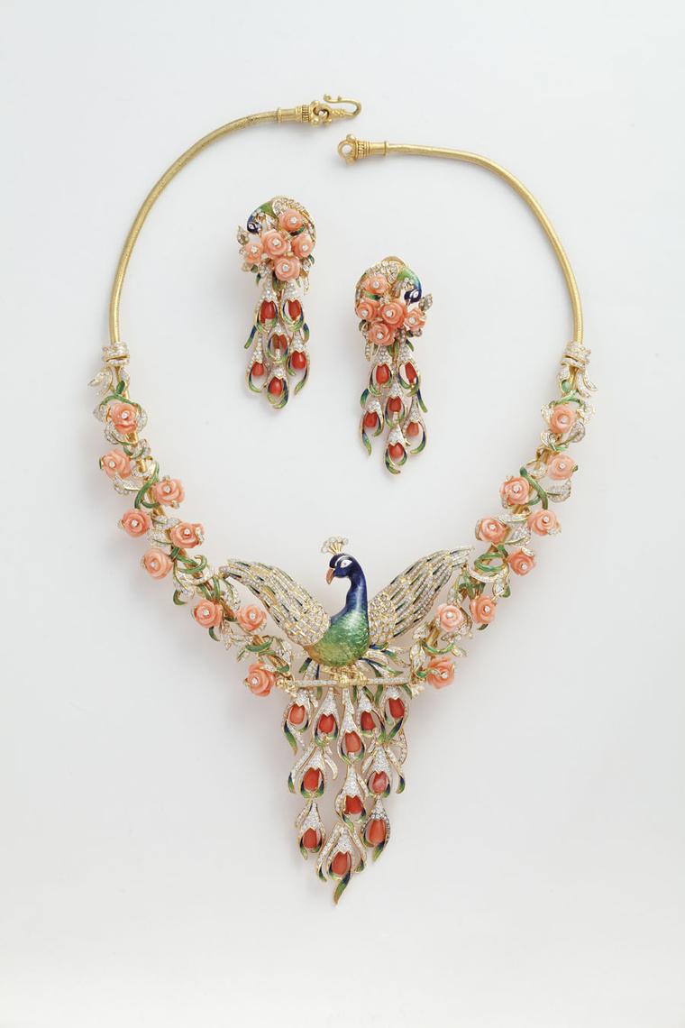 Jewels Emporium Peacock necklace in enamel