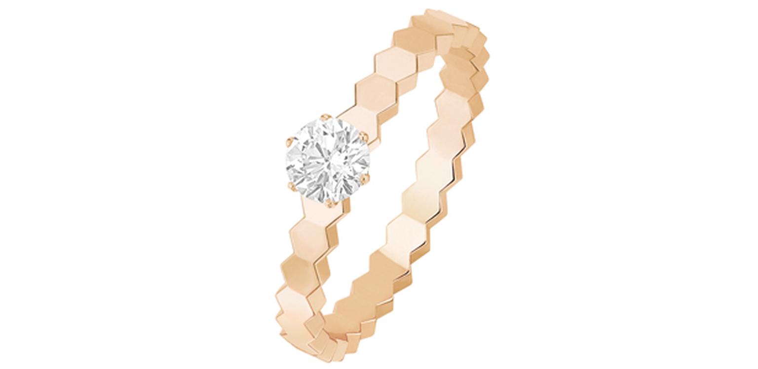 Chaumet Bee My Love engagement ring in pink gold, set with a solitaire diamond.